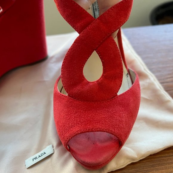 Prada Suede Wedge Heels - Salmon Pink Size 36 - Picture 6 of 11
